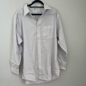 Brooks Brothers White and Gray Dress Shirt with Pointed Collar
